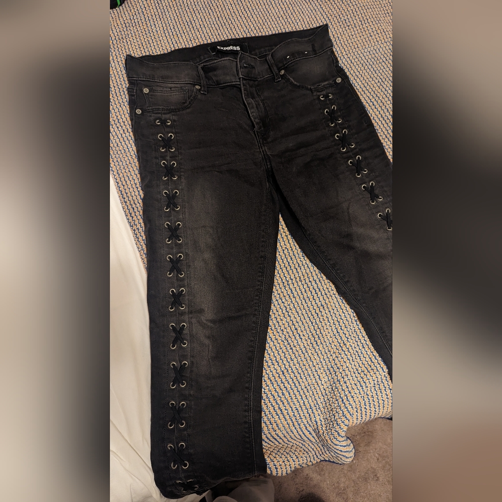 black lace up jeans